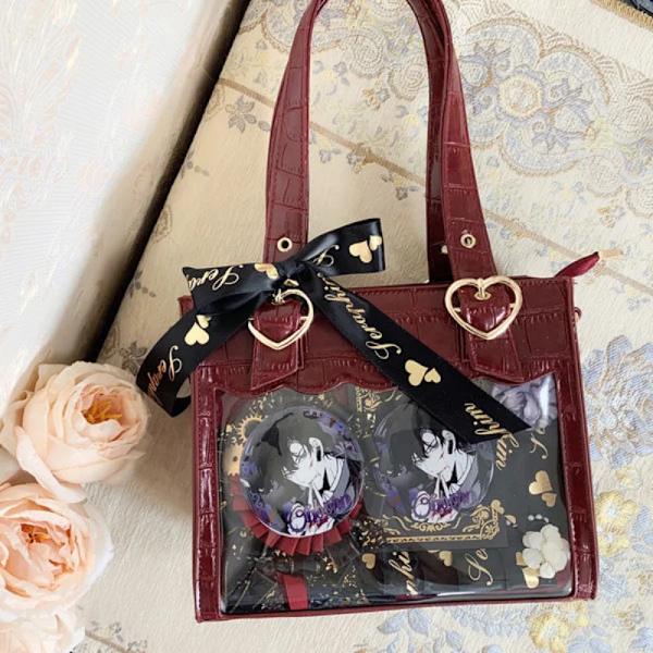 HAEX Kawaii Ita-väskor Dammode japansk stil Harajuku Lolita Ribbon Crossbody-axelväskor PU Small Heart Bolso Mujer MiBai 24x20x11cm
