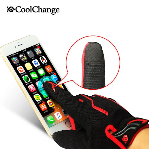 CoolChange Touch Screen Cykelhandskar för män GEL Pad Full Finger Bike Cykelhandskar MTB BMX Road Mountain Bike Cykelhandske Red XL
