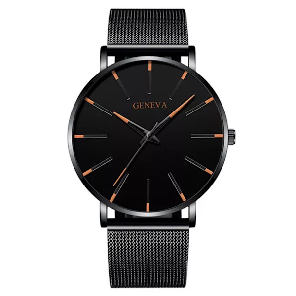Herrmode Minimalistisk Ultra Tunna klockor för män Enkel Business Rostfritt stål Mesh bälte Quartz Watch relogio masculino Mesh Black Orange