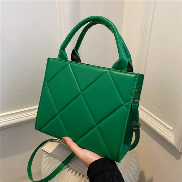 Ny vår Kvinnor Axelväska Trendig Rut Pu Läder Crossbody Väskor Mode Dam Handväskor Märke Designer Top Handle Bag green 23x19x10cm