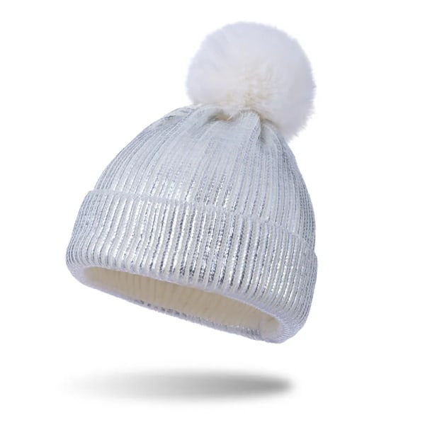 Cross Border Ny Hotprägling Förälder-Barnhatt Vinterboll Stickad Hatt Dam Pullover Hatt 01Peacock blue S 54-56cm