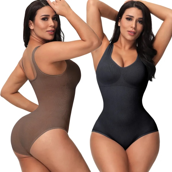 Kvinnor Body Sommar Ärmlös Sexig Off Shoulder Body Tops Casual Magkontroll Waist trainer Body Shaper Buken Jumpsuit Green M