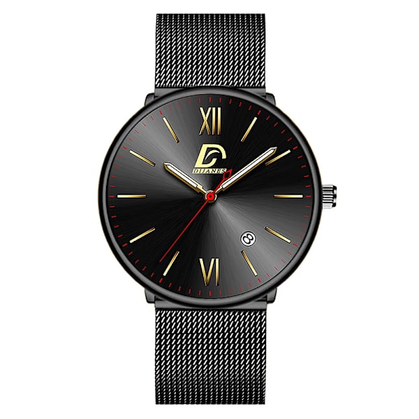 2023 Lyx Herrklockor Guld Armband Rostfritt Stål Mesh Bälte Kvarts Watch Herr Kalender Lysande klocka AS Show 5