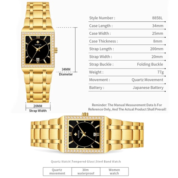WWOOR New Gold Watch 8858 Damklockor Ståltopp Lyxmärke Damarmband Klockor Damklocka Montre Femme Relogio Feminino Gold Gold(.355)