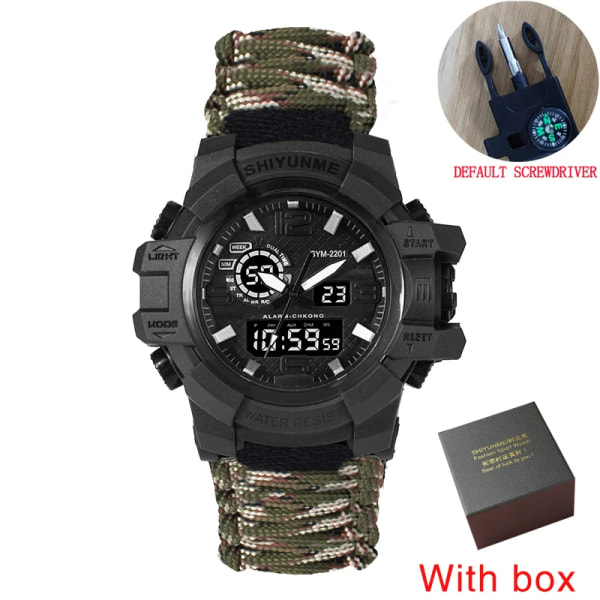 SHIYUNME Watch för män LED Quartz Vattentät Armbandsur för män Mode Utomhussport Digital klocka Klockor Relogio Masculino khaki  with box