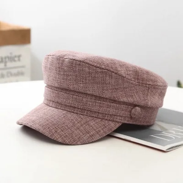 Kvinnors Hatt Platt Keps Militärkeps Vår Höst Linne Åttkantig Keps Enfärgad Platt Topp Militärhattar Ung Student Hatt Kvinna N316-Red 56-58cm