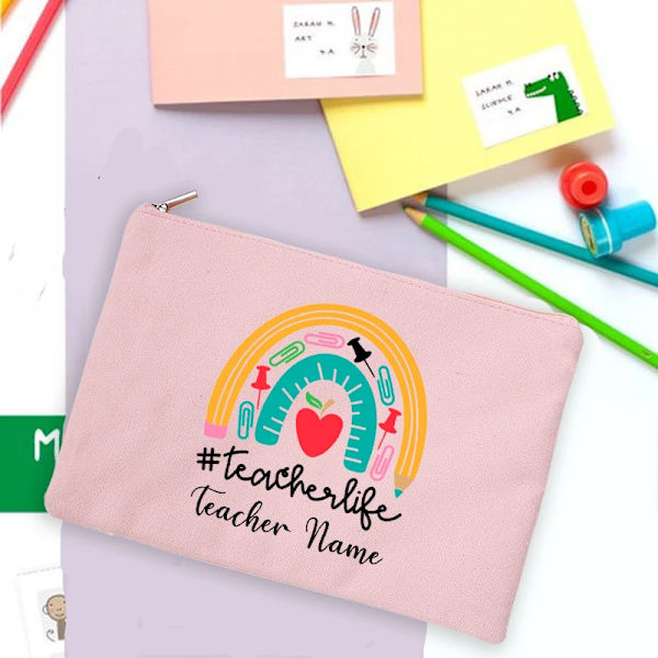 Rainbow Teacher Print Case Personligt anpassat namn Brevpapper Tillbehör Förvaringspåsar Resetvättpåse Sminkväska Presenter design 5(.228)