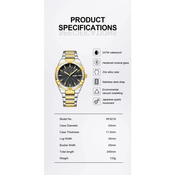 Topp originalmärke NAVIFORCE Quartz klockor för män Lyx vattentät rostfritt stål Casual Armbandsur 2023 Ny modedesign GW-BOX