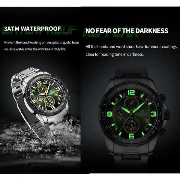 NAVIFORCE Ny watch för män Toppmärke Quartz Chronograph Urtavla i watch stål 3Bar Vattentät Sport Watch GBE