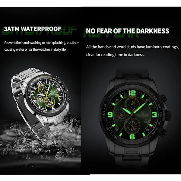 NAVIFORCE Temperament Herr Lyx Mode Design Guld Herr Klockor Multifunktion Luminous Quartz Armbandsur för män Relogio Masculino SBE-BOX