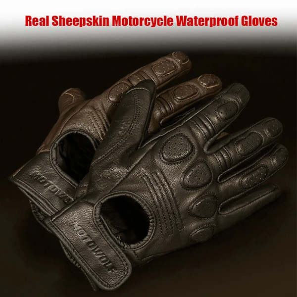Retro Fårskinns Andningsbara Läder Motorcykelhandskar Racinghandskar Herr Motorcross Vinter Sommarhandskar Hel-/Halvfingerhandskar Black M