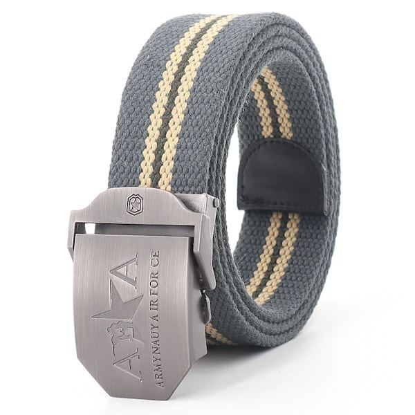 Män och kvinnor Militär canvas bälte metall automatiskt spänne utomhus militär träning taktiskt bälte polis unisex jakt jeans gördel Gray stripe 110cm