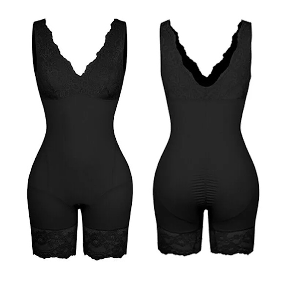 Kvinnor Spets Helkroppsformare Bodysuits Bantning Shapewear Korsett Waist trainer Shaping Underkläder Postpartum Recovery Slida Fajas Black S