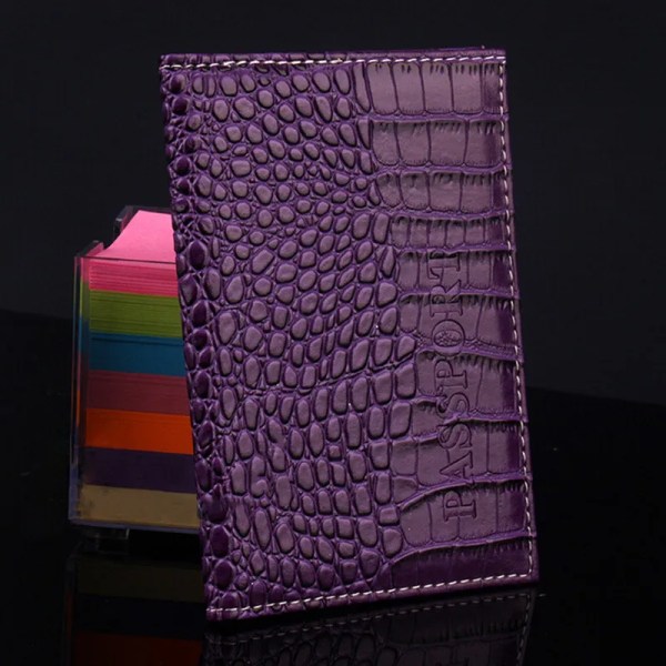 Resepasshållare PU-läder Alligator cover på case för damer män porta passaporte passport passport Purple