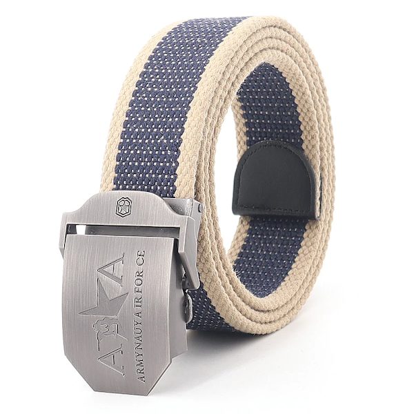 Män och kvinnor Militär canvas bälte metall automatiskt spänne utomhus militär träning taktiskt bälte polis unisex jakt jeans gördel Blue rice edge 110cm