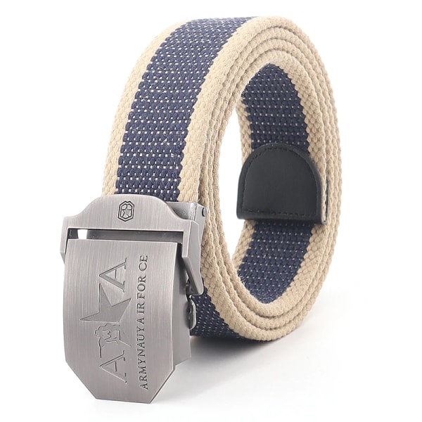Män och kvinnor Militär canvas bälte metall automatiskt spänne utomhus militär träning taktiskt bälte polis unisex jakt jeans gördel Blue rice edge 120cm