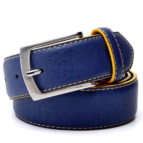 Läderbälte Herr Italiensk Design Casual Herr Läderbälten för jeans Herrbälten Lyxiga Designerbälten Herr Hög kvalitet Blue 100cm 32to35 Inch