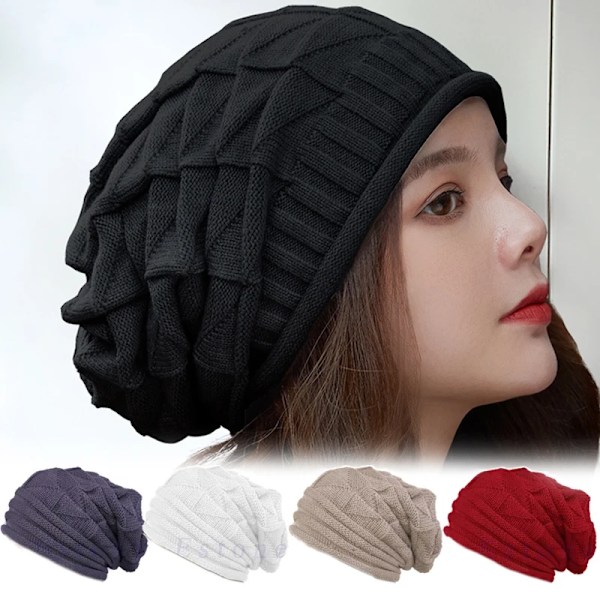 Vinterstickad mössa för kvinnor, löst sittande, slouchy beanie, utomhus, varm mössa, bonnet, dam, snöskidåkning, varm mössa Deep Blue