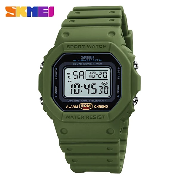 SKMEI Multifunktionell Digital Watch Herr 2 Time Count Down Herrarmbandsur Mode Retro Manklockor reloj hombre 1628 Green White