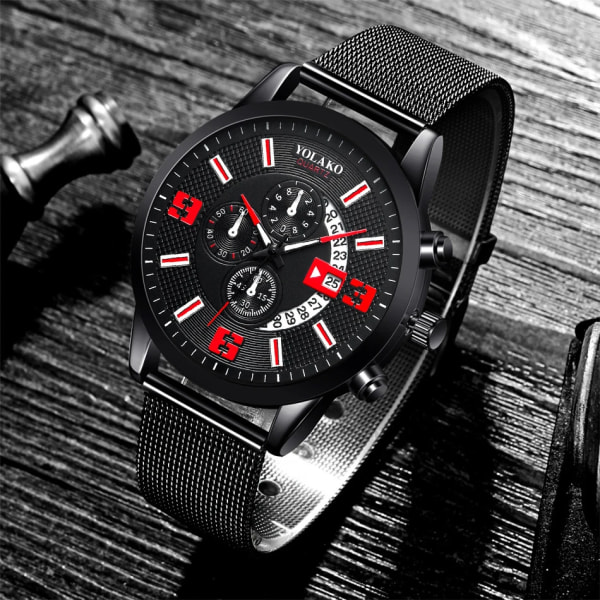 2023 Klockor Herr Mode Kalender Watch Herr Business Rostfritt stål Mesh Bälte Quartz Armbandsur Man Watch relogio masculino Leather Black White