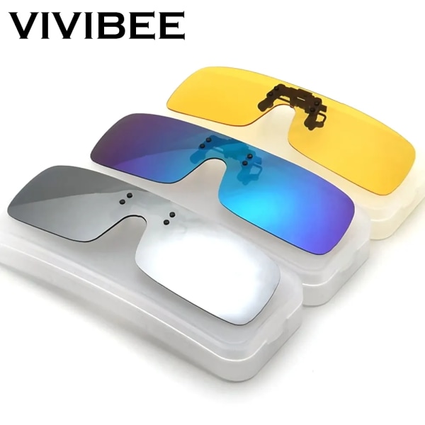 VIVIBEE Siamese Men Square Clip on Polarized Night Driving Glasses with Yellow 2022 Fishing Women Solglasögon Clips for Myopic 5 Blue With Plastic Case