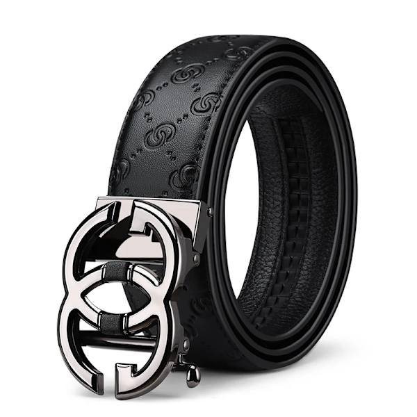 WILLIAMPOLO Herrbälte Herr Högkvalitativt Läderbälte Herr Herrband i äkta läder Lyxigt Automatiskt spänne Modejeans Gun 110cm