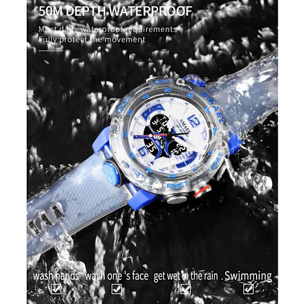 Sportklockor Vattentät SMAEL Manklocka Digital LED Display Kvarts Analog Stoppur Mode Grön Orange Klocka 8058 Watch GRAY
