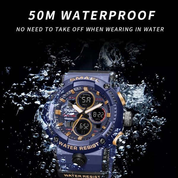 SMAEL Watch Herr Vattentät LED Digital Klockor Stoppur Stor Urtavla Klocka För Man 8038 relogio masculino Herr Klockor Quartz ARMYGREEN
