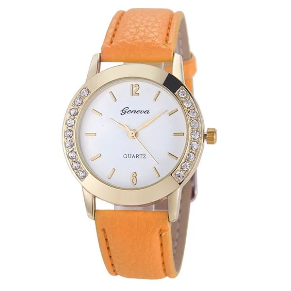 2022 Damklockor Populärt märke Geneva Klockor Mode Läderband Quartz Watch Dam Casual Utförsäljning 069884white