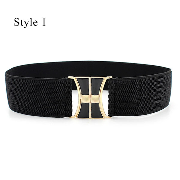 65 cm Klassisk svart korsett Elastiska bälten för kvinnor blad Metallspänne Stretchbälte Cummerband Bred bälte Klänning Kappa Midjeband style 1 one size