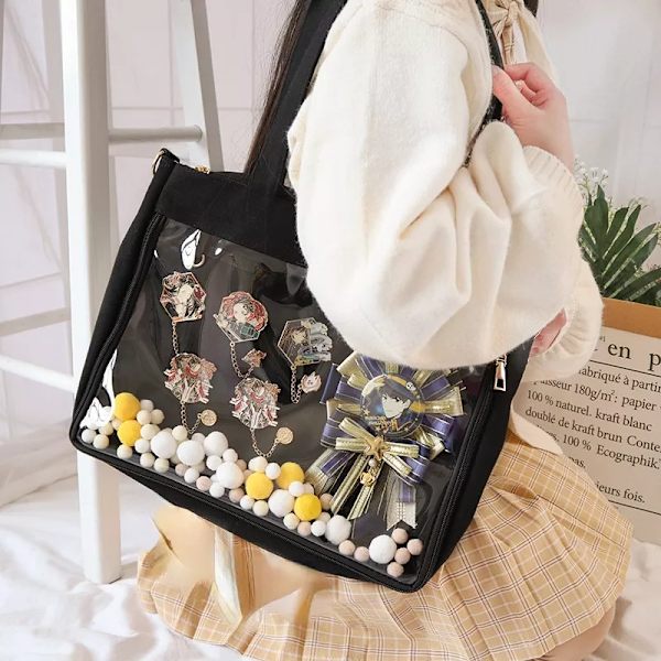 Ny japansk Kawaii Ita-väska Kvinnor High School Tonårsflickor JK-väska Stor canvasväska PVC Transparent itabag Axelväska Kvinnor Red