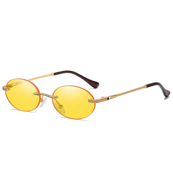Mode Ovala solglasögon Små båglösa solglasögon Lyxmärke Designer Kvinnor Män Metall Blå Solglasögon Hög kvalitet UV400 glasögon Type 5 As Picture