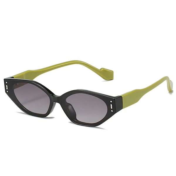 SO&EI Retro Small Cat Eye Polygon Solglasögon Dammode Dubbelfärgsglasögon Män Nitar Solglasögon Skärmar UV400 Black green gra As the picture