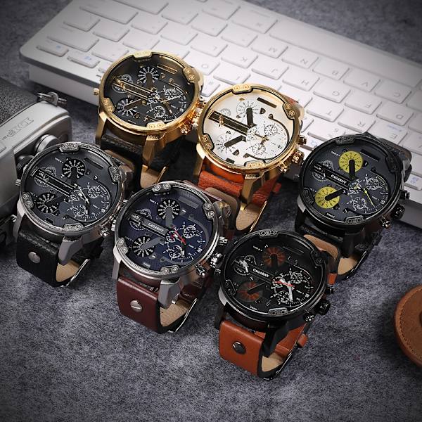 52MM Big Case Quartz Watch For Herr Elegant herrarmbandsur Vattentät Dual Time Displays Military relogio masculino manlig klocka Black