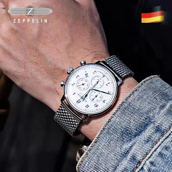 Zeppelin Herrklockor Toppmärke Lyx Vattentät Watch Datumklocka Man Stålband Casual Quartz Watch Herr Sport handled 7086M-3