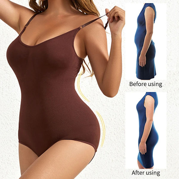 Seamless Shapewear Body Kvinnor Magkontroll Kompression Kroppsformare Waist Trainer Slimmande underkläder i ett stycke Brown XS