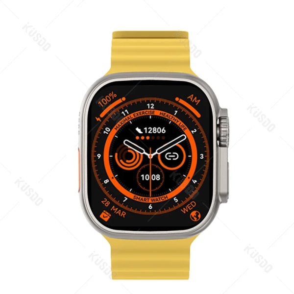 Smartwatch Ultra Series 8 Smart Watch Bluetooth Call Temperatur Mätning av hälsoövervakning Fitness för män kvinnor Yellow-Ocean Band