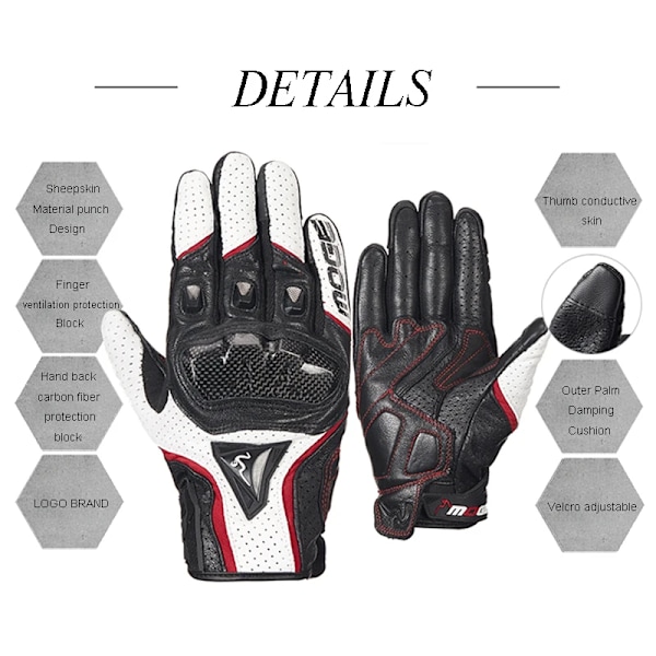 Motorcykelhandskar för män och kvinnor, helfinger, åkhandskar, moto, sommar, vinter, motocross, fårskinns läderhandskar, Guantes-handskar MCS01 RED M