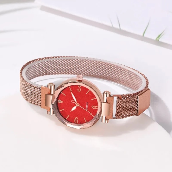 Reloj Mujer 2023 Lyxmode Dam Armband Watch Enkel Dam Rose Gold Mesh Bälte Magnetisk Watch Relogio Feminino Red