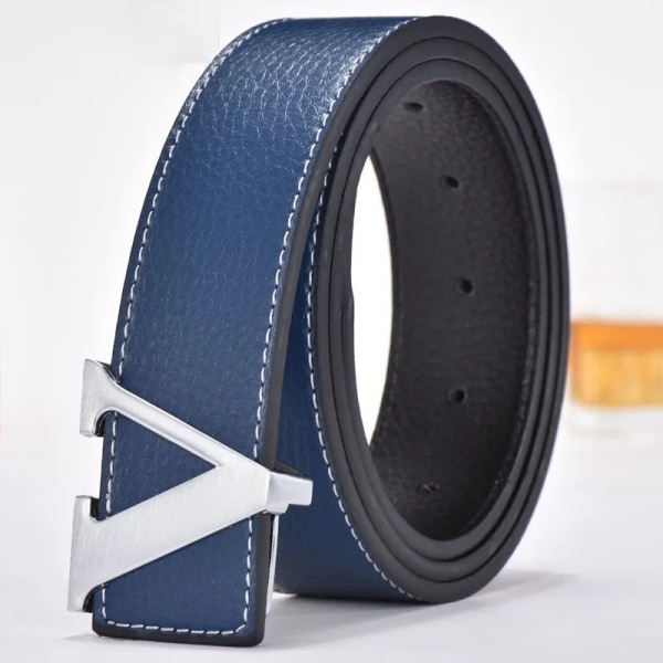 2022 Lyxdesigner Märke Pin Spänne V-bälte Herr Hög kvalitet Kvinnor Herr Klänningsrem i äkta läder för jeans Midjeband N31 BLUE SILVER 115CM