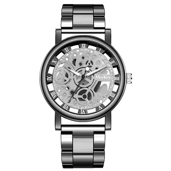 Nytt mode Topp kvinnor ihåligt skelett Faux mekanisk watch dam mesh kvarts armbandsur för kvinnor Relogio Feminino A black