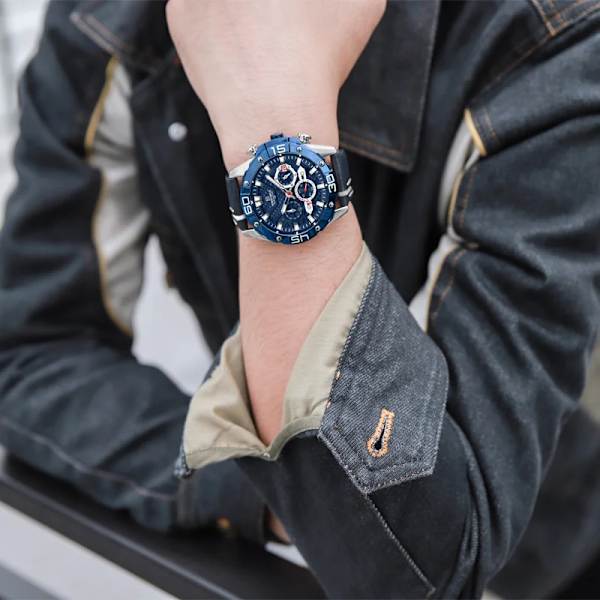 Top Lyx NAVIFORCE klockor för män Mode Sport Kronograf Quartz Armbandsur Man Militär Läderrem Vattentät klocka RGBE