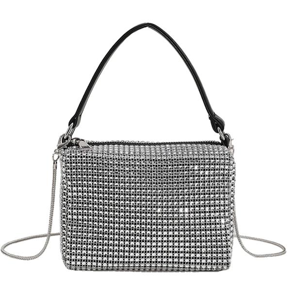 Mode Rhinestones Evening Clutch-väska för kvinnor Glänsande middagsfest Bröllopsväska Handväska Designer Kvinnlig underarmsaxelväska Black 15X12CM