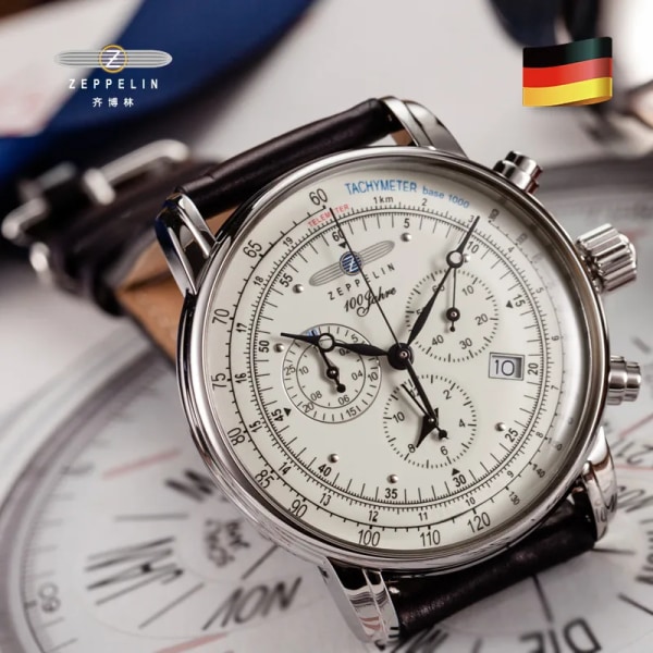 2022 New Zeppelin Watch Fashion Three Eyes Running Second Multifunktionell Chronograph Top Leather Business Quartz Watch Type 5