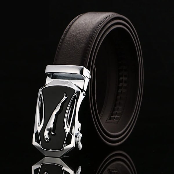 Kända märkesbälte män toppkvalitet äkta lyxdesign läderbälten rem hane metall automatiskt spänne Cinturones Para Hombre RS07-Silver 115cm 33to35 Incn
