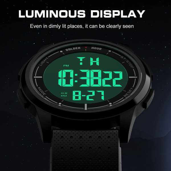 GOLDENHOUR Mode watch män Multifunktionell väckarklocka Chrono 5Bar vattentät digital watch silikonrem P BB With Box