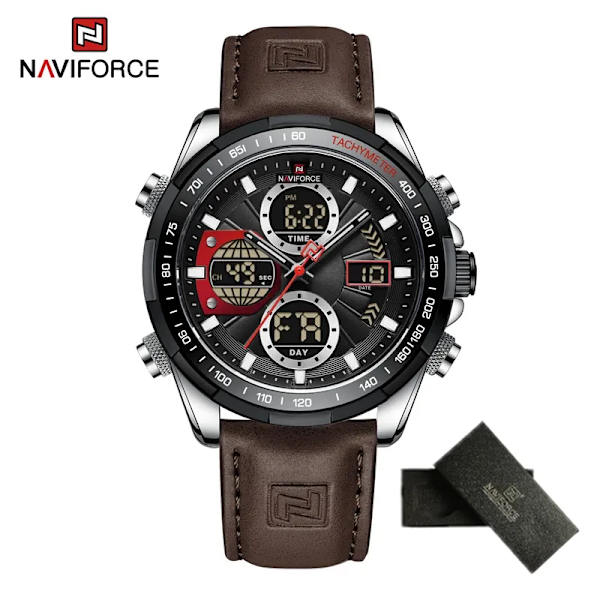 NAVIFORCE Business Lyx Läder Herrklockor Sport Kronograf Watch För Man Vattentät Quartz Armbandsur Nytt Original S-B-D.BN