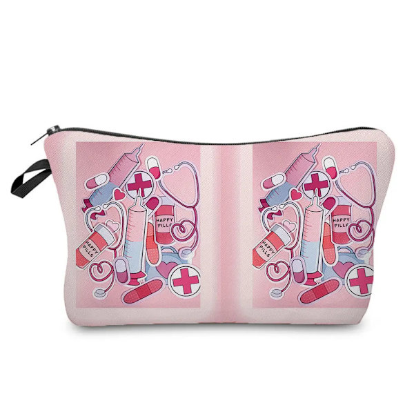 Sjuksköterska Blommig printed stil Kosmetisk väska Kvinnor Nödvändig sminkväska Linne Dragkedja Resor Toalettartiklar Organizer Väska Case B