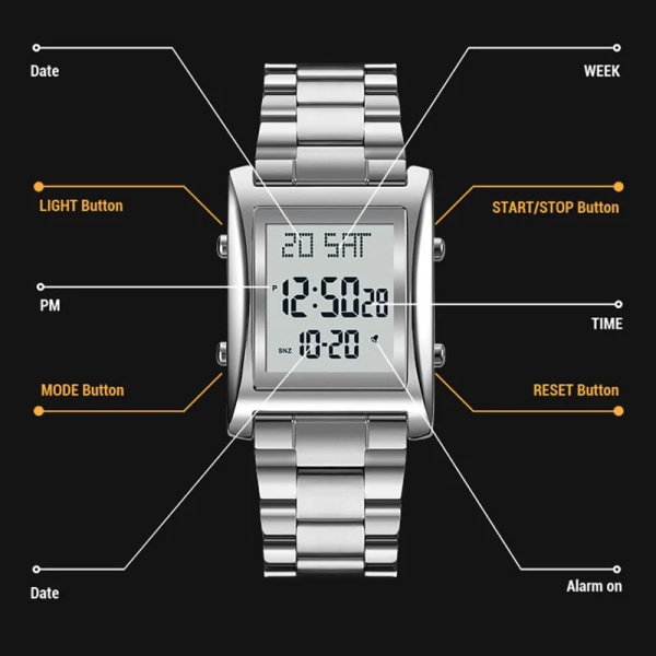 SKMEI Herrklockor Mode LED Herr Digital Armbandsur Chrono Count Down Alarm Hour For Herr reloj hombre 1812 montre homme Gold