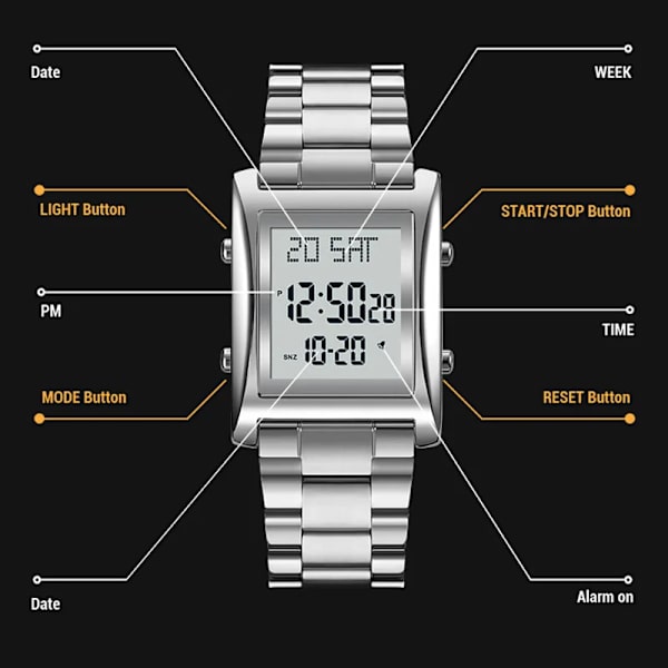 SKMEI Herrklockor Mode LED Herr Digital Armbandsur Chrono Count Down Alarm Hour For Herr reloj hombre 1812 montre homme Silver